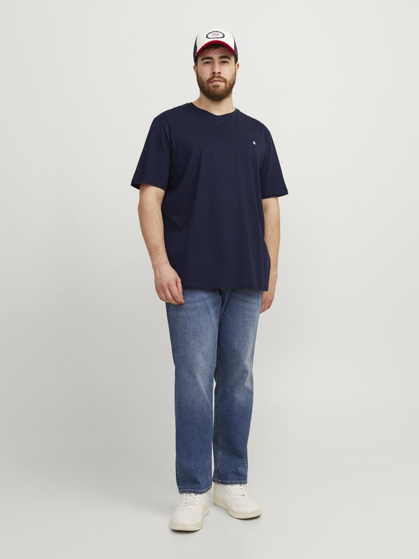 Jack & Jones Paulos Mens Plus Size 100% Cotton Short Sleeve T-Shirt-NAVY BLAZER - Borderland Muff