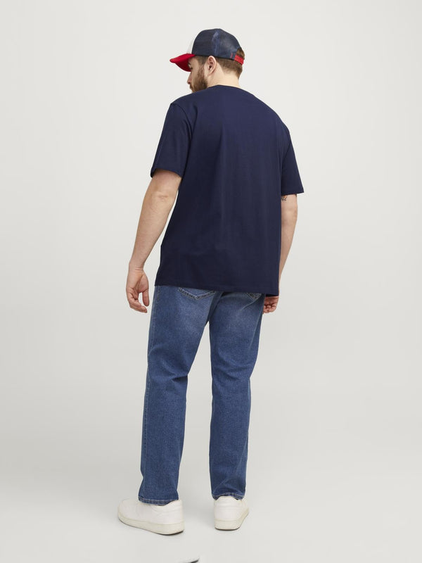 Jack & Jones Paulos Mens Plus Size 100% Cotton Short Sleeve T-Shirt-NAVY BLAZER - Borderland Muff