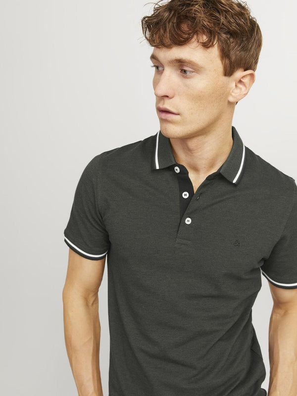Jack & Jones Mens Paulos Play Slim Fit Short Sleeve Polo-FOREST NIGHT - Borderland Muff
