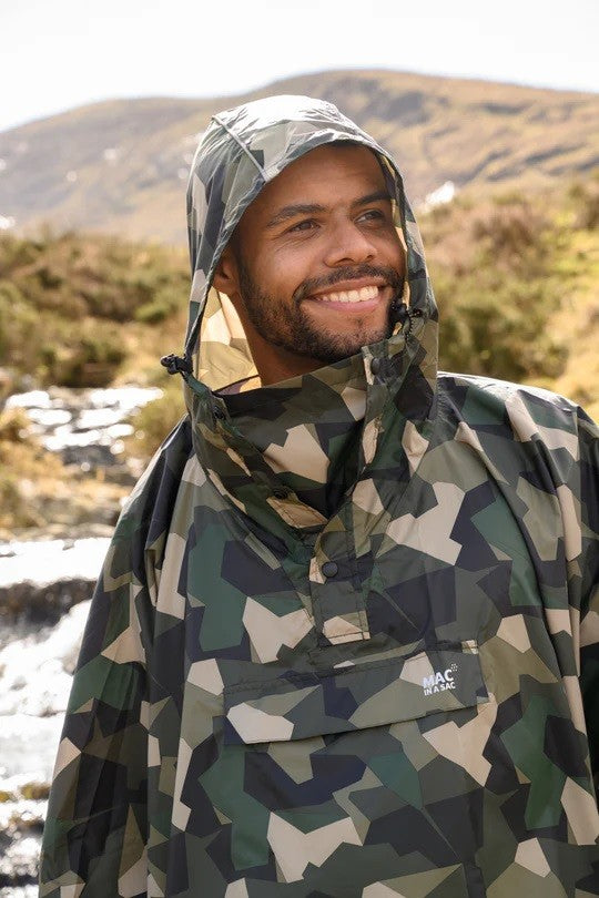Mac in a Sac Adults Waterproof Breathable Windproof Unisex Packable Poncho-CAMO GREEN - Borderland Muff