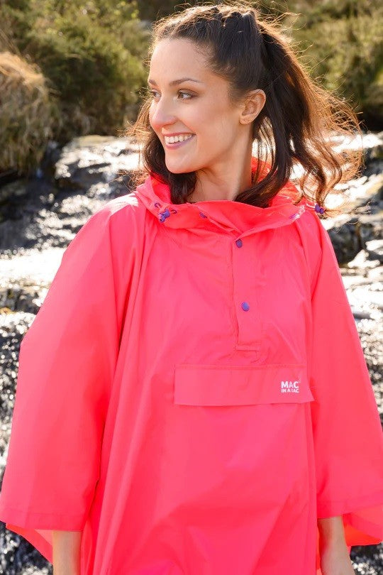 Mac in a Sac Adults Waterproof Breathable Windproof Unisex Packable Poncho-NEON MELON - Borderland Muff