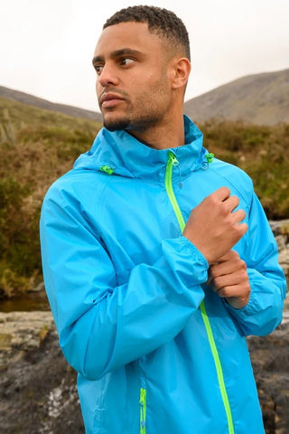 Mac in a Sac Adults Waterproof Breathable Windproof Unisex Origin Packable Jacket -NEON BLUE - Borderland Muff