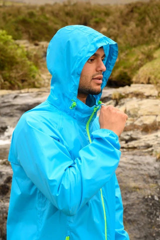 Mac in a Sac Adults Waterproof Breathable Windproof Unisex Origin Packable Jacket -NEON BLUE - Borderland Muff