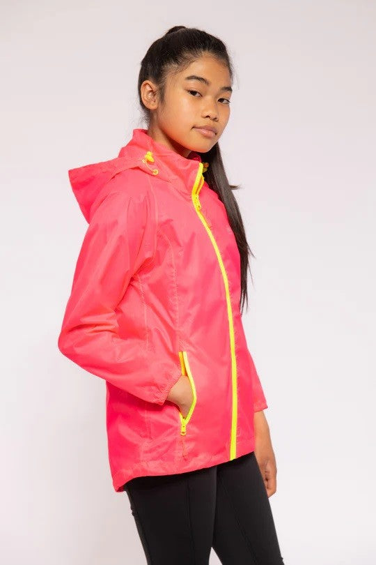 Mac in a Sac Kids Waterproof Breathable Windproof Packable Origin Jacket-NEON PINK - Borderland Muff