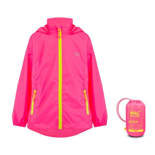 Mac in a Sac Kids Waterproof Breathable Windproof Packable Origin Jacket-NEON PINK - Borderland Muff