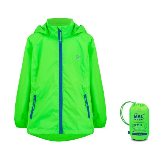Mac in a Sac Kids Waterproof Breathable Windproof Packable Origin Jacket-NEON GREEN - Borderland Muff