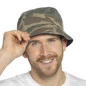 Mens Camo Print Reversible Bucket Hat-CAMO GREEN - Borderland Muff