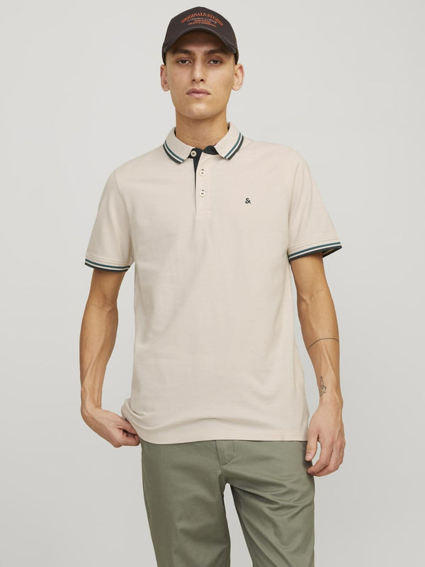 Jack & Jones Mens Paulos Play Slim Fit Short Sleeve Polo-MOONBEAM - Borderland Muff