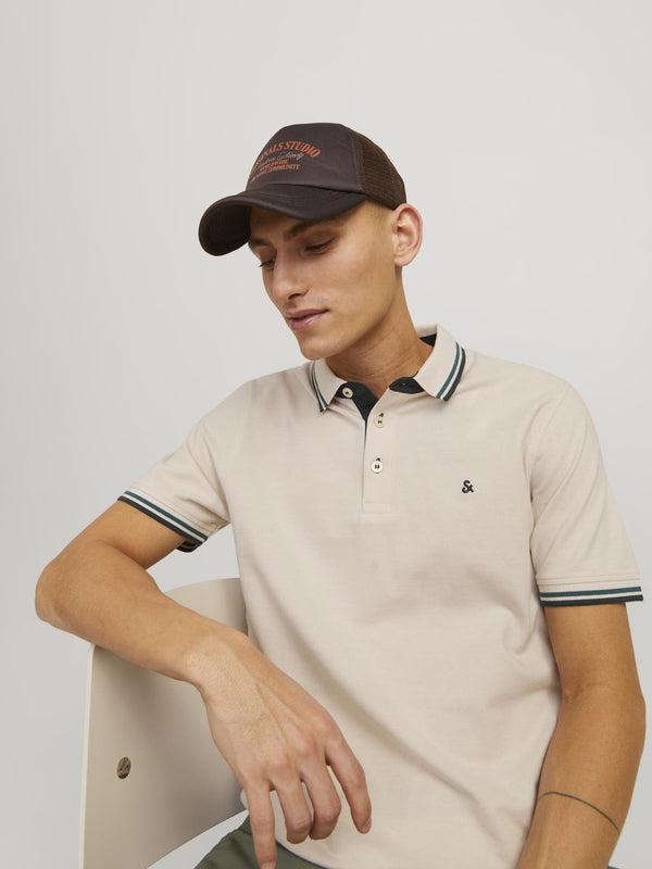 Jack & Jones Mens Paulos Play Slim Fit Short Sleeve Polo-MOONBEAM - Borderland Muff