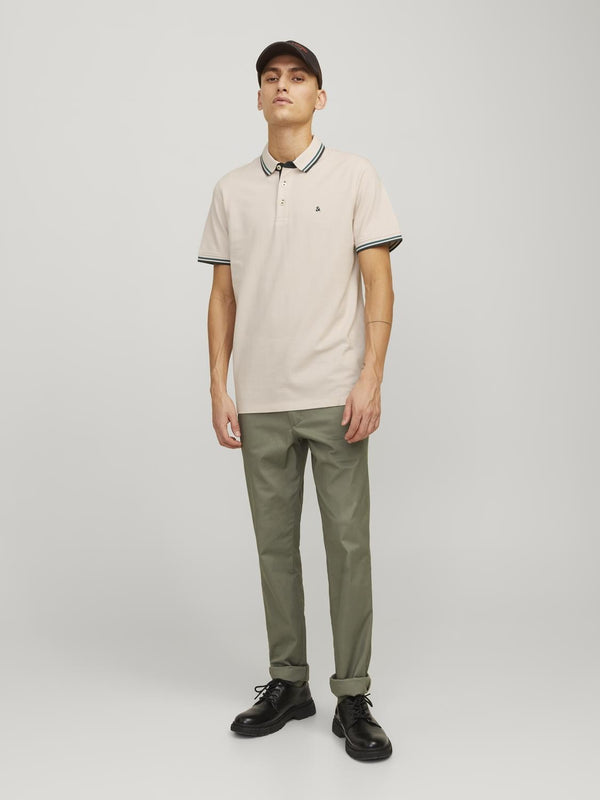 Jack & Jones Mens Paulos Play Slim Fit Short Sleeve Polo-MOONBEAM - Borderland Muff