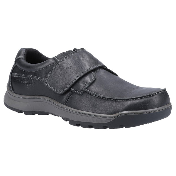 Hush Puppies Mens Casper Velcro Memory Foam Leather Shoe-BLACK - Borderland Muff