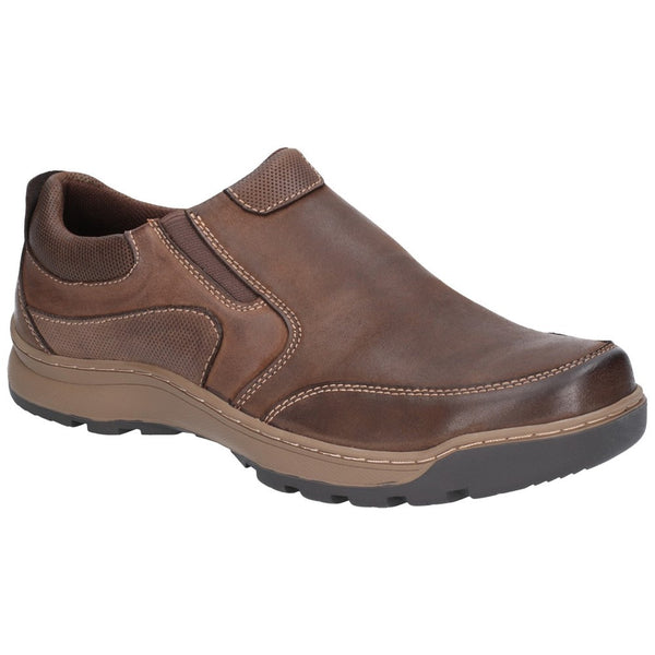 Hush Puppies Mens Jasper Slip On Memory Foam Leather Shoe-BROWN - Borderland Muff