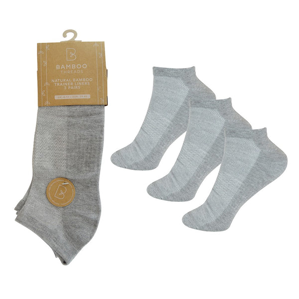 Mens 865 3 Pack Bamboo Grey Low Trainer Sock Size 6-11 - Borderland Muff