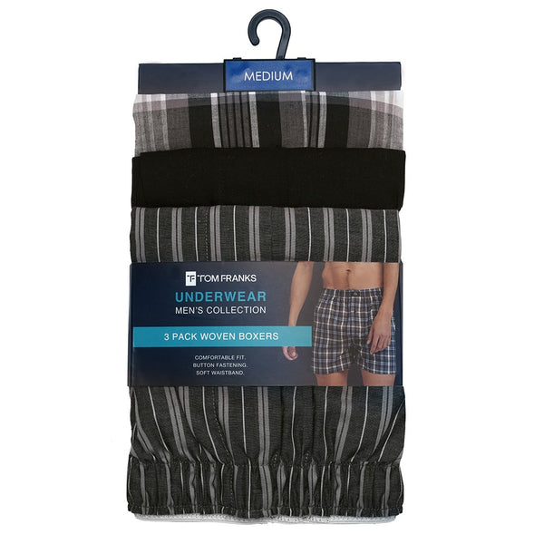 Tom Franks Mens 3 Pack Woven Check Boxer Shorts - Borderland Muff