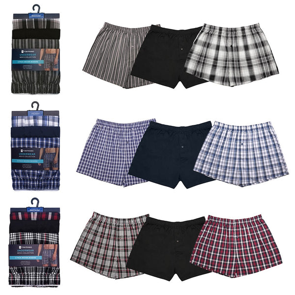 Tom Franks Mens 3 Pack Woven Check Boxer Shorts - Borderland Muff