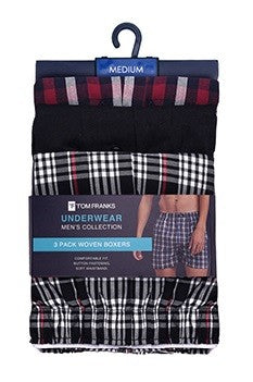 Tom Franks Mens 3 Pack Woven Check Boxer Shorts - Borderland Muff