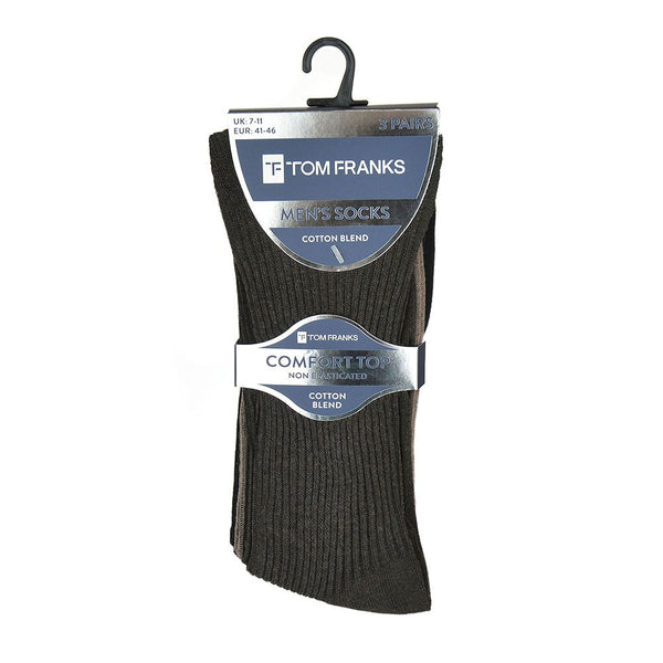 Tom Franks Mens 613  3 pack Plain Non elastic Ribbed 3 pack Socks 7-11 - Borderland Muff