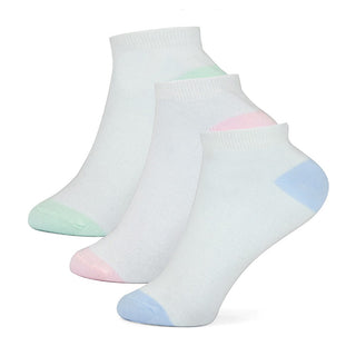 Ladies 3 Pack White Trainer Socks With Contrast Heel & Toe - Borderland Muff