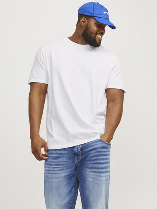 Jack & Jones Mens Plus Size Loose Fit Bradley Short Sleeve T-Shirt-WHITE - Borderland Muff