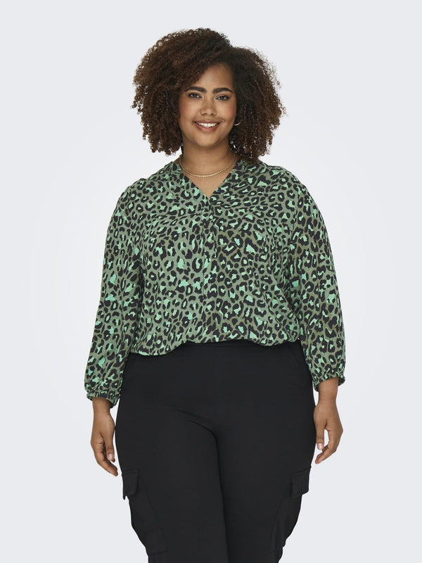 Only Carmakoma Ladies Carbaboost 3/4 Sleeve Regular Fit Plus Size Blouse-GREEN - Borderland Muff