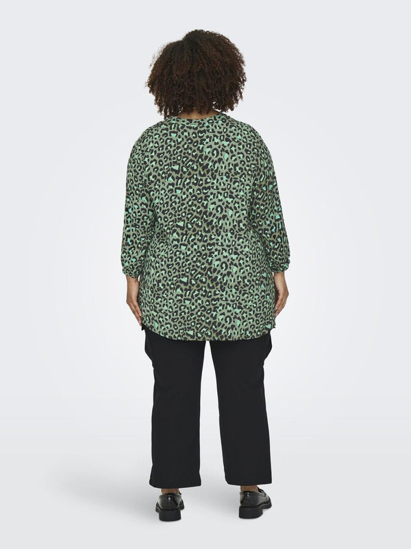 Only Carmakoma Ladies Carbaboost 3/4 Sleeve Regular Fit Plus Size Blouse-GREEN - Borderland Muff