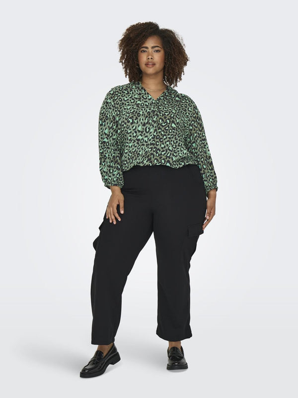 Only Carmakoma Ladies Carbaboost 3/4 Sleeve Regular Fit Plus Size Blouse-GREEN - Borderland Muff