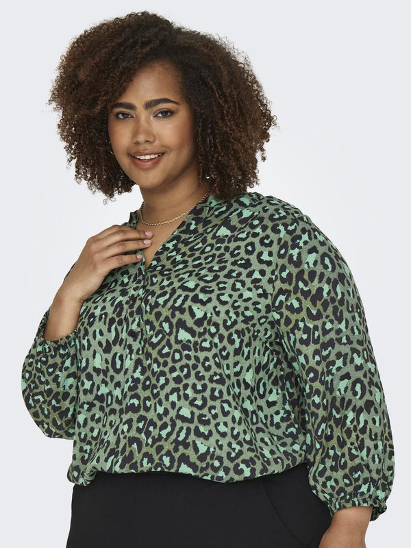Only Carmakoma Ladies Carbaboost 3/4 Sleeve Regular Fit Plus Size Blouse-GREEN - Borderland Muff