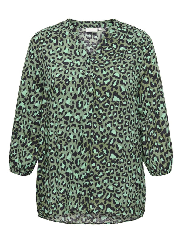 Only Carmakoma Ladies Carbaboost 3/4 Sleeve Regular Fit Plus Size Blouse-GREEN - Borderland Muff