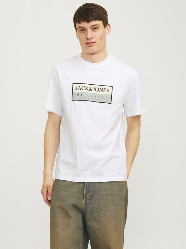 Jack & Jones Mens Fredeiksberg Regular Fit 100% Cotton Tee-BRIGHT WHITE - Borderland Muff