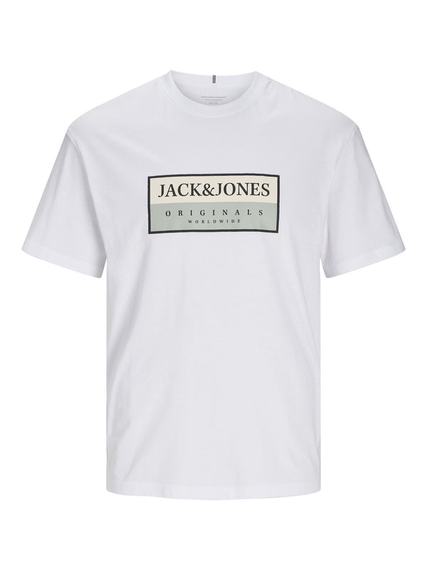 Jack & Jones Mens Fredeiksberg Regular Fit 100% Cotton Tee-BRIGHT WHITE - Borderland Muff