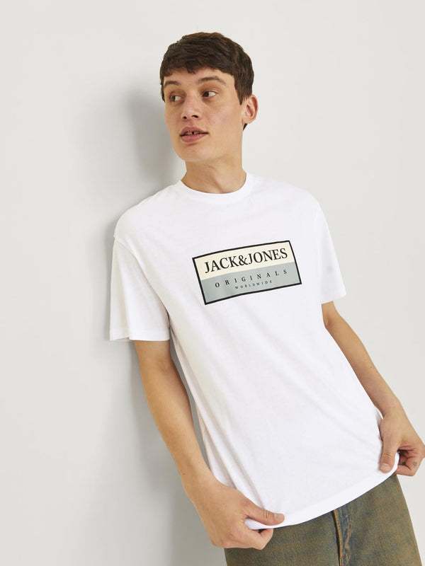 Jack & Jones Mens Fredeiksberg Regular Fit 100% Cotton Tee-BRIGHT WHITE - Borderland Muff