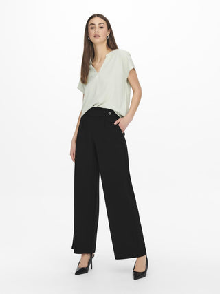 JDY Geggo Wide Leg Elasticated Waist Trousers 32" leg-BLACK BLACK - Borderland Muff