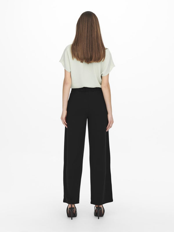 JDY Geggo Wide Leg Elasticated Waist Trousers 32" leg-BLACK BLACK - Borderland Muff