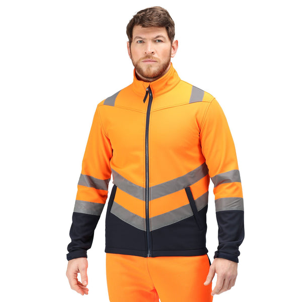 Regatta Men's Water Repellent Hi Vis 2 Tone Softshell Jacket-HIVIZ ORANVY - Borderland Muff