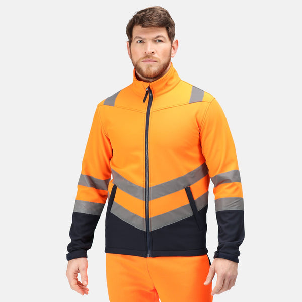 Regatta Men's Water Repellent Hi Vis 2 Tone Softshell Jacket-HIVIZ ORANVY - Borderland Muff