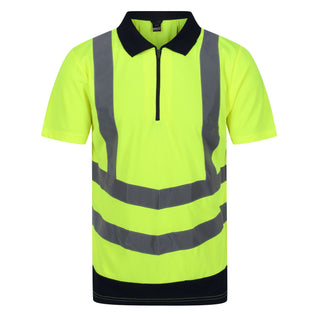 Regatta Men's Hi Vis Short Sleeve Wicking 2 Tone Zip Neck Polo-HIVIZ YELNVY - Borderland Muff