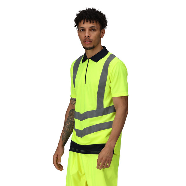 Regatta Men's Hi Vis Short Sleeve Wicking 2 Tone Zip Neck Polo-HIVIZ YELNVY - Borderland Muff