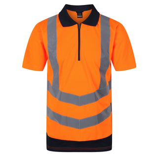 Regatta Men's Hi Vis Short Sleeve Wicking 2 Tone Zip Neck Polo-HIVIZ ORANVY - Borderland Muff