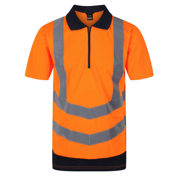 Regatta Men's Hi Vis Short Sleeve Wicking 2 Tone Zip Neck Polo-HIVIZ ORANVY - Borderland Muff