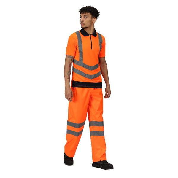 Regatta Men's Hi Vis Short Sleeve Wicking 2 Tone Zip Neck Polo-HIVIZ ORANVY - Borderland Muff