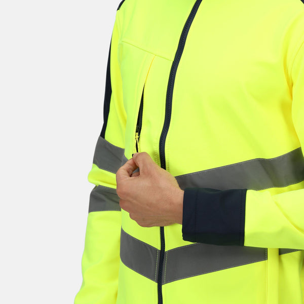 Regatta Men's Hi Vis 3 Layer Reflective Softshell Jacket-HIVIZ YELNVY - Borderland Muff