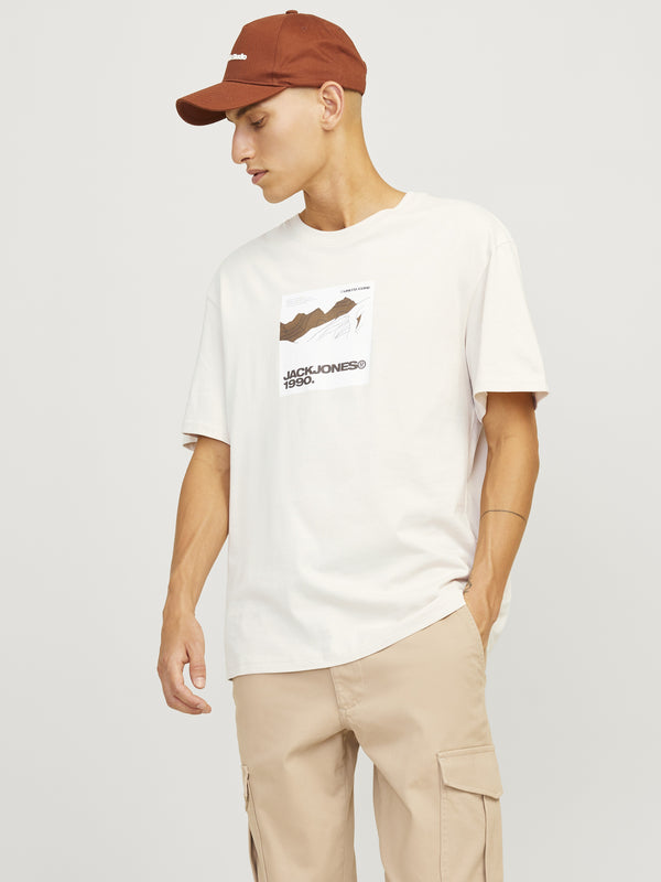 Jack & Jones Art Regular Fit 100% Cotton T-Shirt-MOONBEAM - Borderland Muff