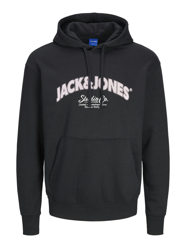 Jack & Jones Mens Bronx Regular Fit Hooded Sweat - BLACK - Borderland Muff