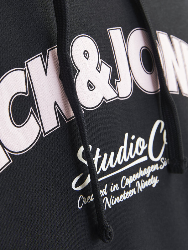 Jack & Jones Mens Bronx Regular Fit Hooded Sweat - BLACK - Borderland Muff