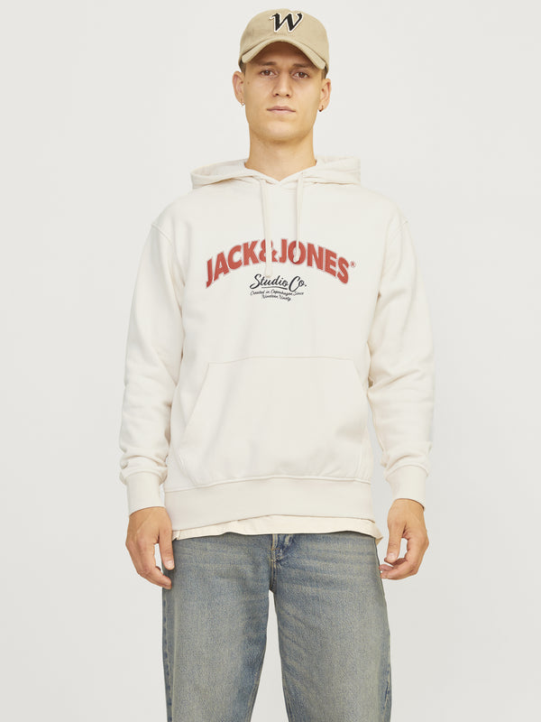 Jack & Jones Mens Bronx Regular Fit Hooded Sweat - WHITE - Borderland Muff
