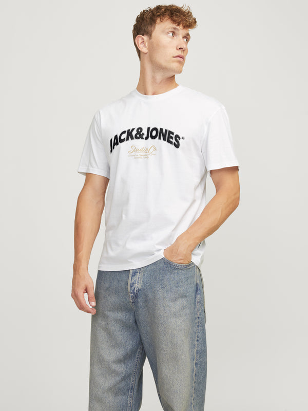 Jack & Jones Mens Relaxed Fit 100% Cotton Bronx T-shirt-BRIGHT WHITE - Borderland Muff