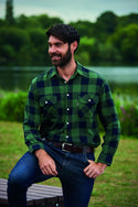 Champion Mens Arran 100% Cotton Yarn Dyed Flannel Check Shirt-GREEN - Borderland Muff