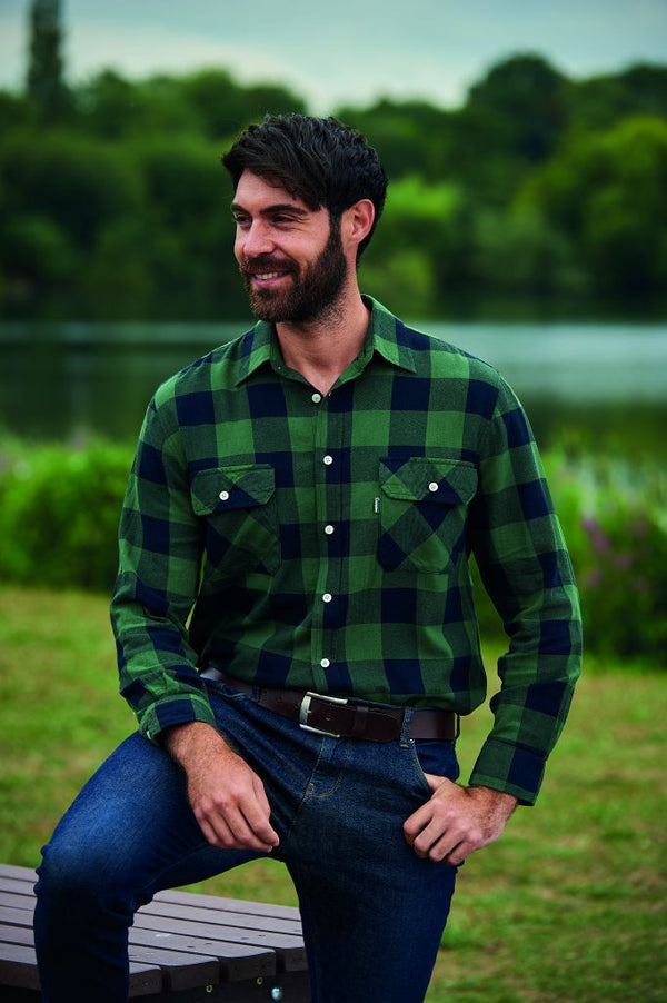 Champion Mens Arran 100% Cotton Yarn Dyed Flannel Check Shirt-GREEN - Borderland Muff