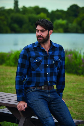 Champion Mens Arran 100% Cotton Yarn Dyed Flannel Check Shirt-BLUE - Borderland Muff