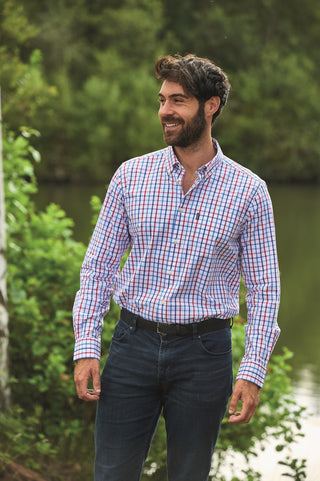 Champion Mens Harrowgate Long Sleeve Check Shirt-BLUE - Borderland Muff